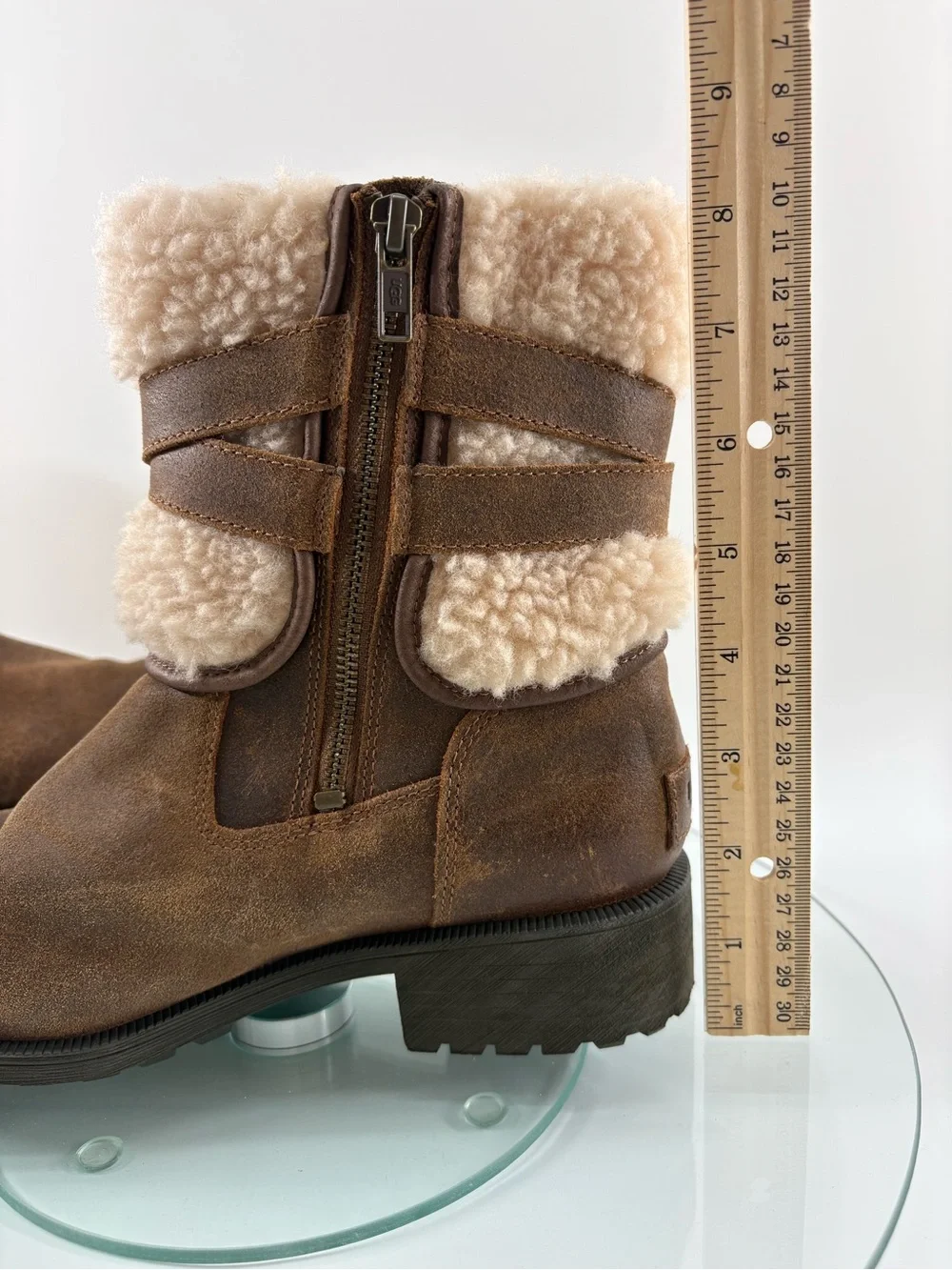 UGG Blayre Boots Chestnut Shearling Moto Buckle Zip Leather Women’s Size 8